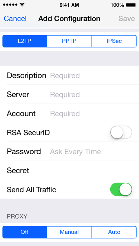 Configure VPN on iOS screenshot