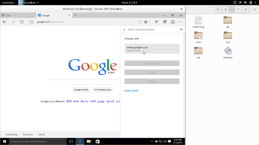 Edge browser 'Add New' (Windows 10 in  Virtualbox)