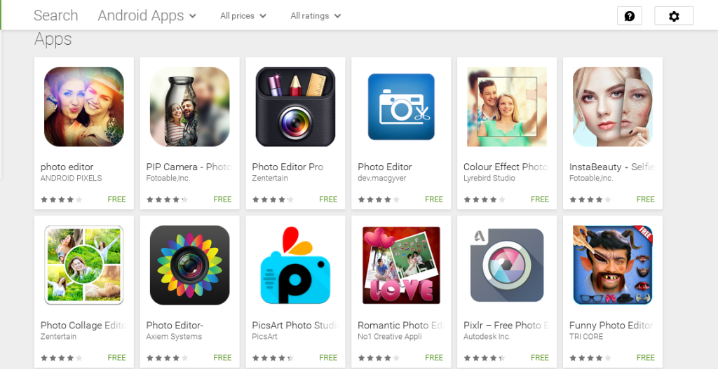 Photo editor Apps in Play Store