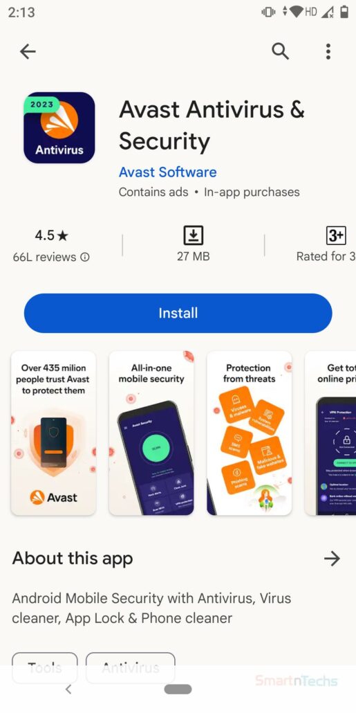 Avast Antivirus & Security App install