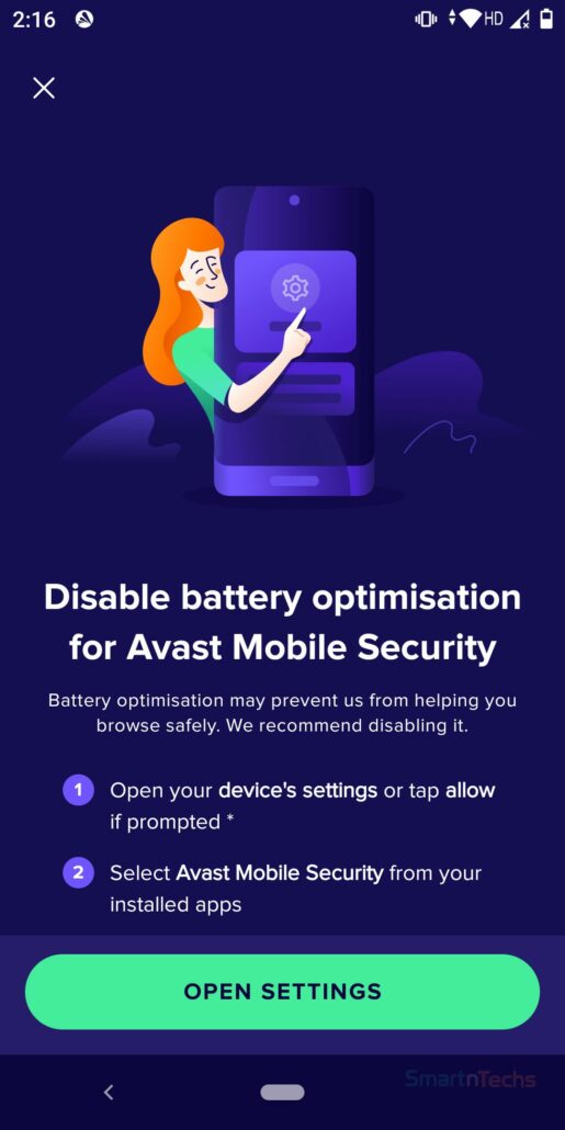 Avast Antivirus & Security disable battery optimization