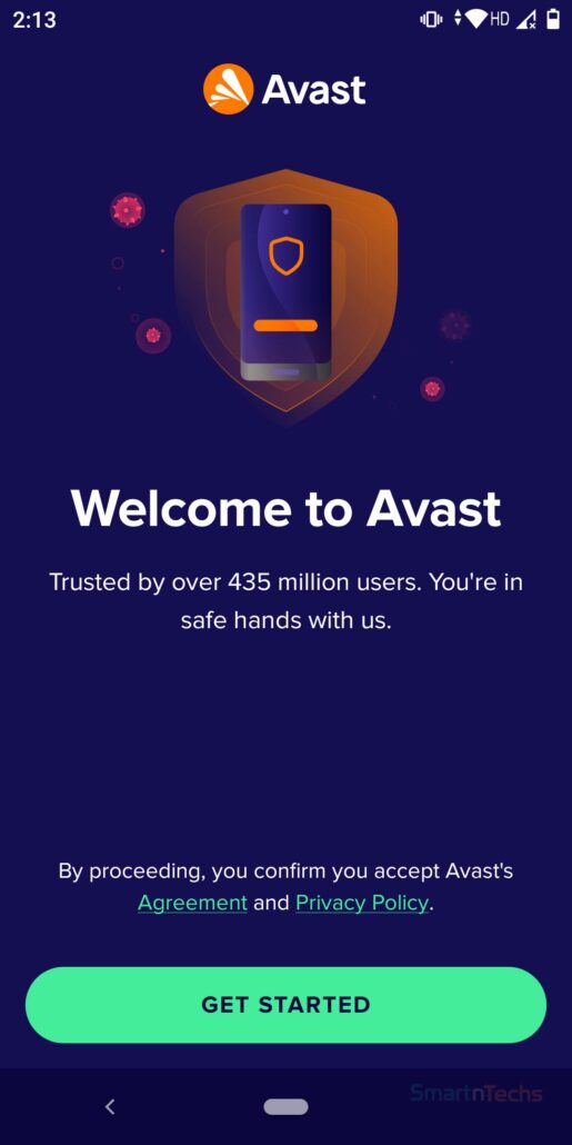 Avast Antivirus & Security welome screen