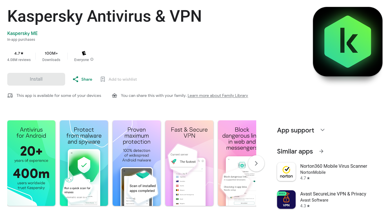 Kaspersky Antivirus & VPN App on Google Play [Screenshot]
