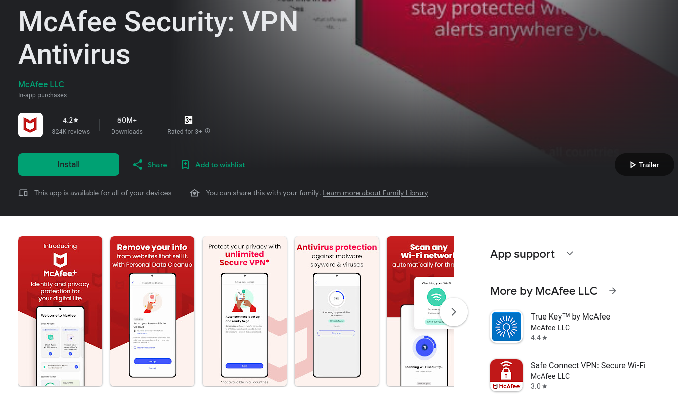 McAfee Security VPN Antivirus App on Google Play [Screenshot]
