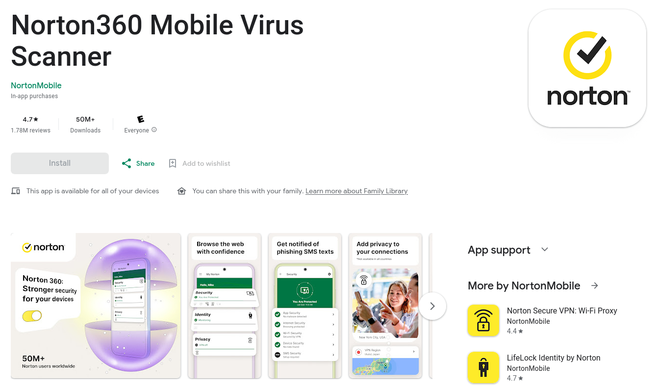 Norton360 Mobile Virus Scanner App on Google Play [Screenshot]