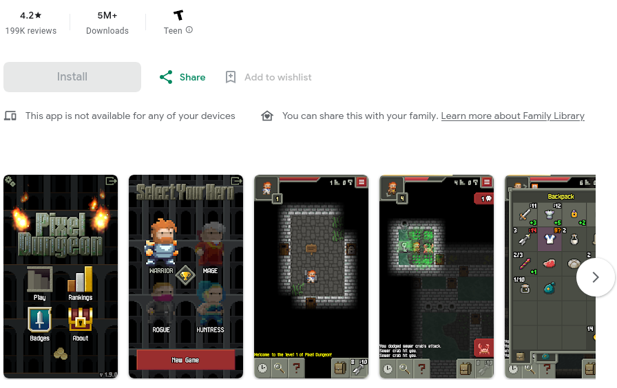 Pixel Dungeon Game on Google Play - Screenshot