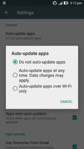 Google Play settings Auto update