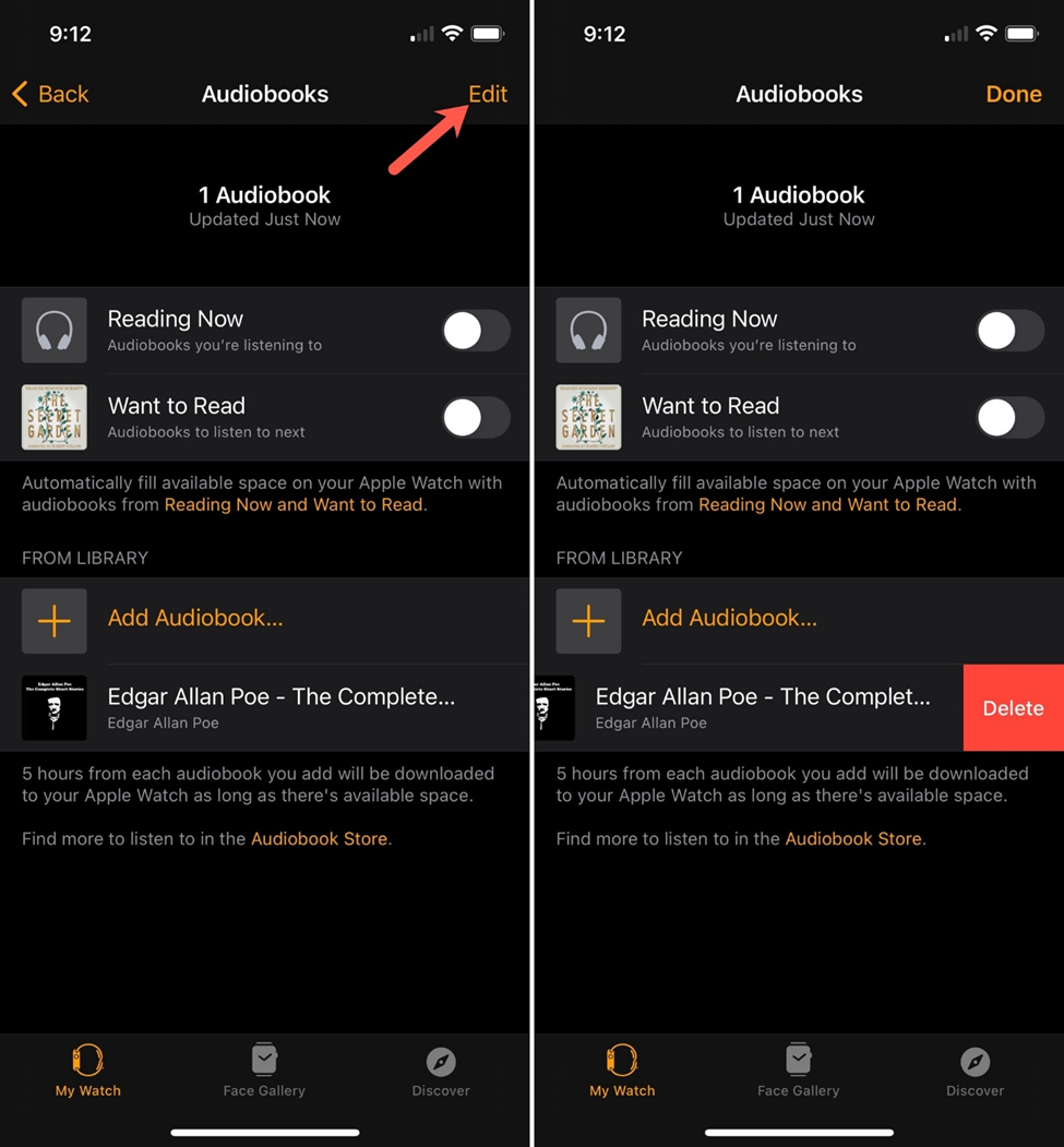 Remove audiobooks from your Apple Watch