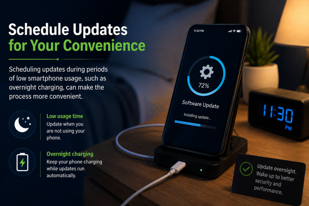 Phone updating automatically during overnight charging for convenient software maintenance