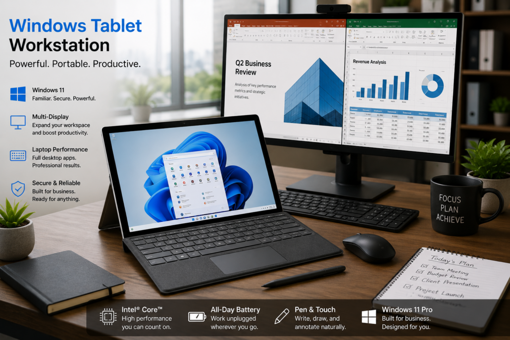Windows tablet used as a laptop replacement for business productivity