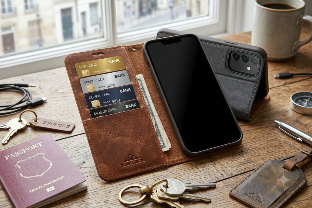 leather-folio-wallet-phone-case-travel-setup