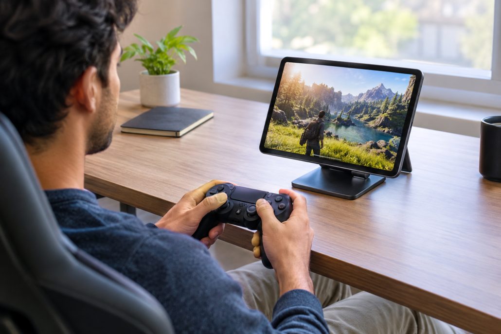 comfortable-tablet-gaming-setup